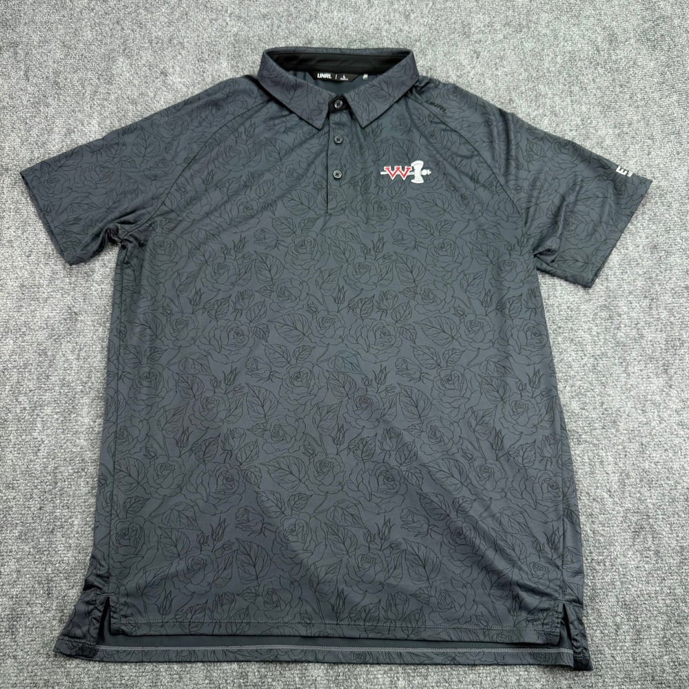UNRL Polo Shirt Men Large Rose Print Athletic Fit Golf Stretch Custom Logo